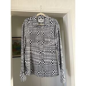 Corridor High Focus Check Long Sleeve Button Down Shirt Medium M Geometric $265